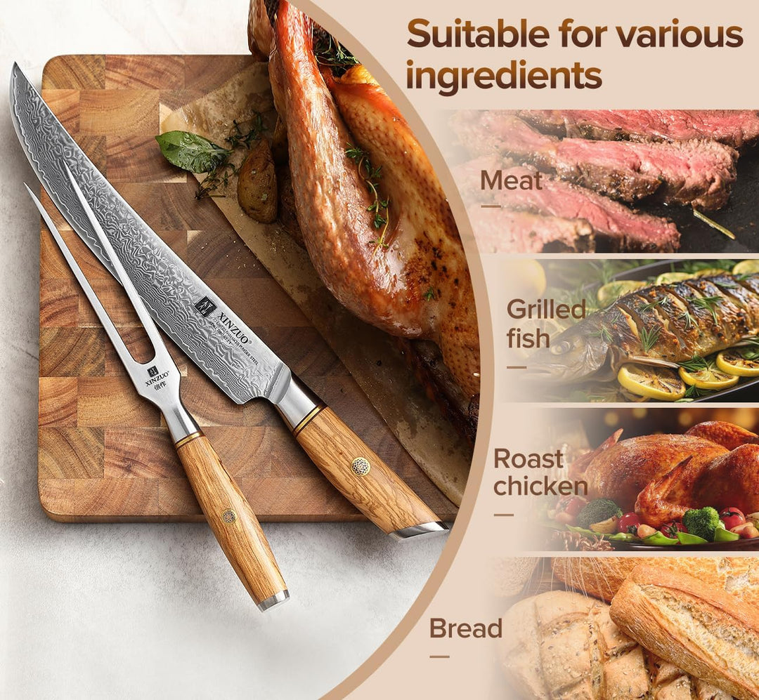 XINZUO 29.7cm Fleischgabel Tranchiergabel 430 Edelstahl, Serviergabel Steakgabel professioneller mul