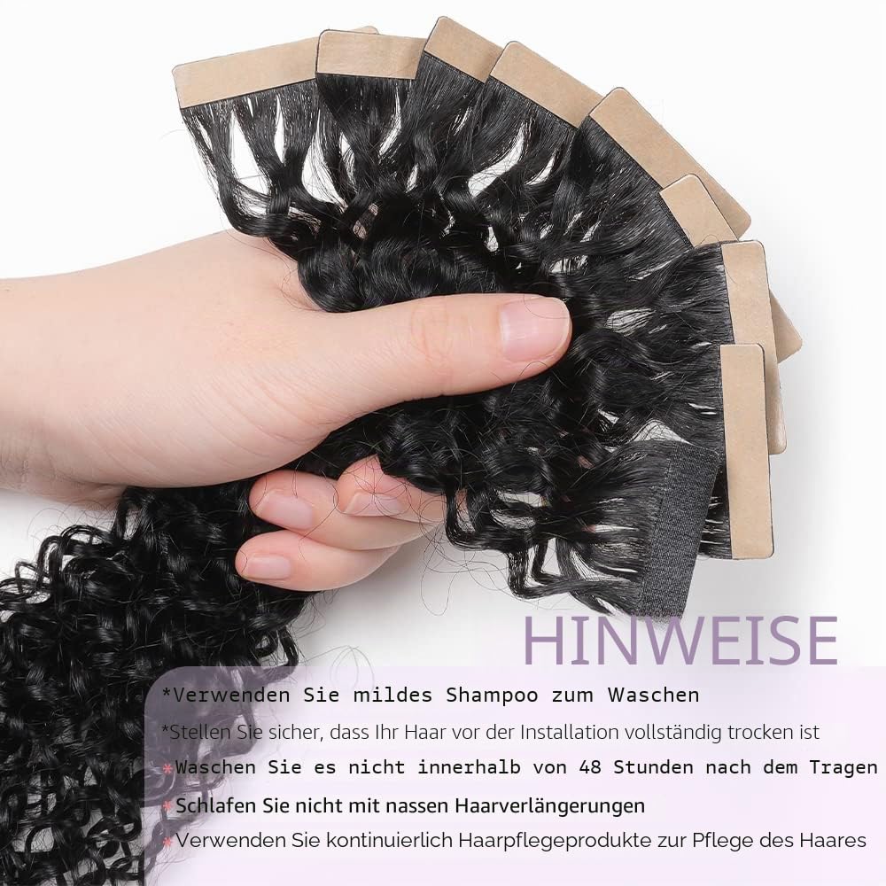 YDDM 12 Zoll Tape Extensions Echthaar 40 Stück 60g Schwarz Kinky Curly Tape In HaarverläNgerung Echt