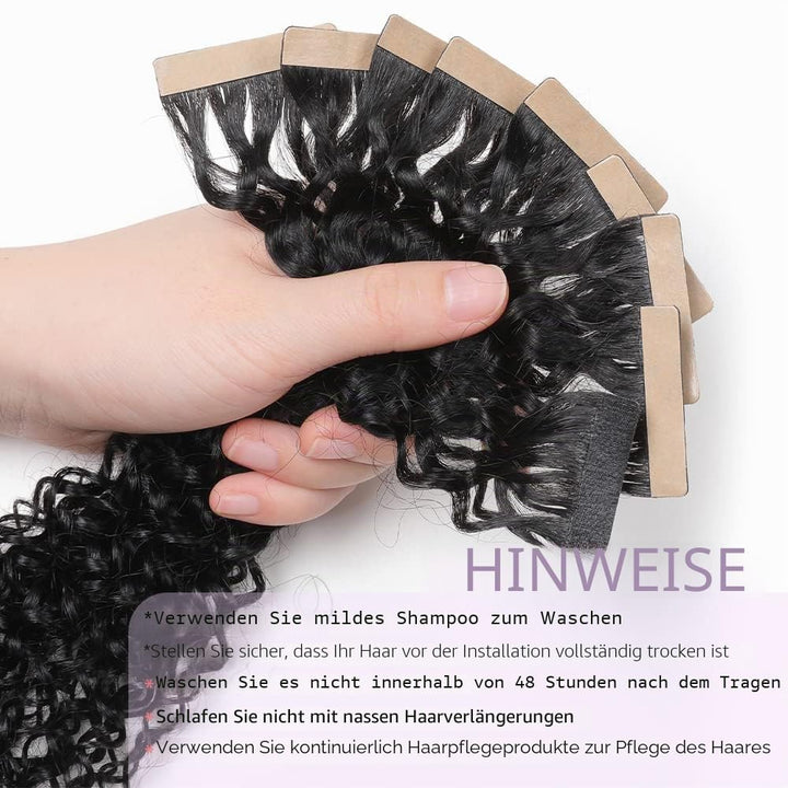 YDDM 12 Zoll Tape Extensions Echthaar 40 Stück 60g Schwarz Kinky Curly Tape In HaarverläNgerung Echt