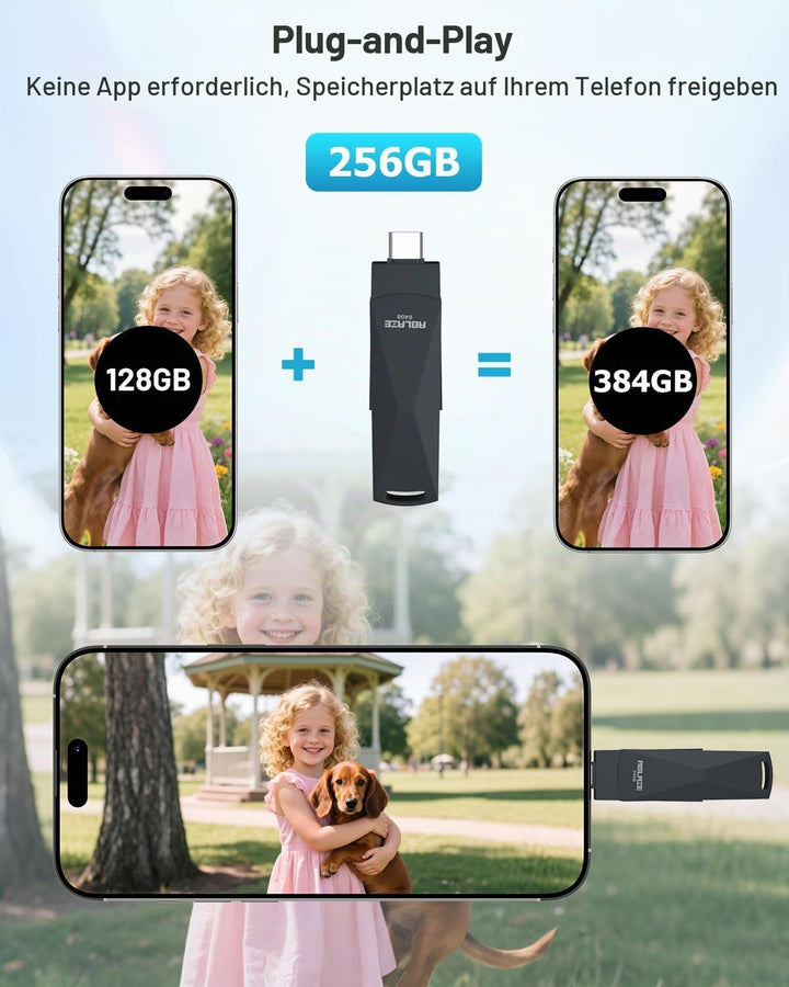 ABLAZE 256 GB USB C Stick, Dual USB 3.0 + Typ C, kompatibel mit iPhone 16/15, Android-Smartphones, C