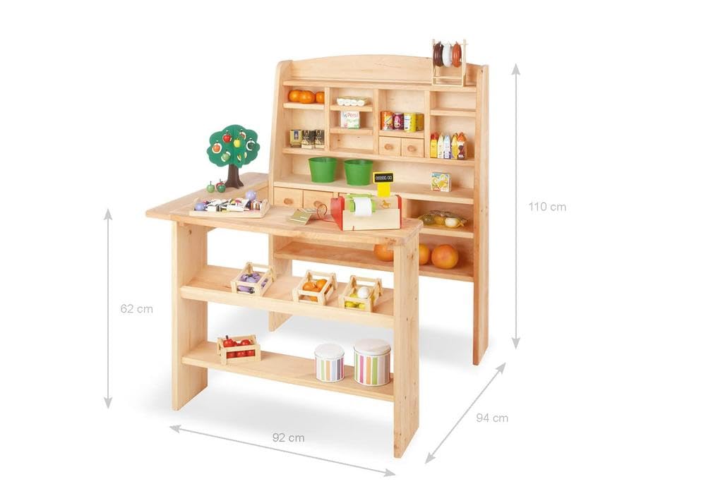 PINOLINO Kaufladen Emma, Spielküche aus Holz, ohne Kinderküchenzubehör, standfeste Kinderküche, Kind
