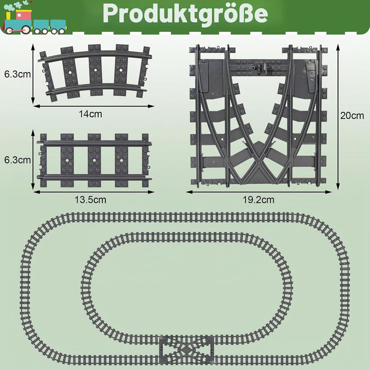 Bausteine Zug Schienen Set, 54 Stück City Zug Schienen Set, Bestehend aus Cross Track Gerade, Kurven