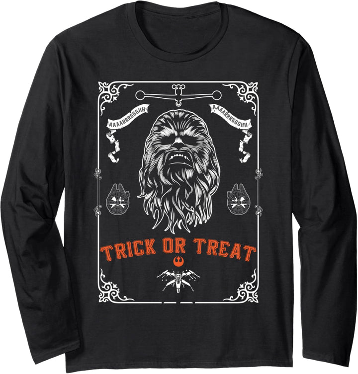 Star Wars The Force Awakens Chewie Trick Or Treat Text Langarmshirt