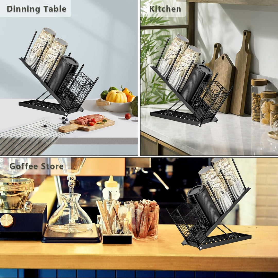 Toothbace Becher- und Deckelhalter, Einweg-Kaffeetassen-Organizer, 4 Fächer, Einwegbecher-Spender fü