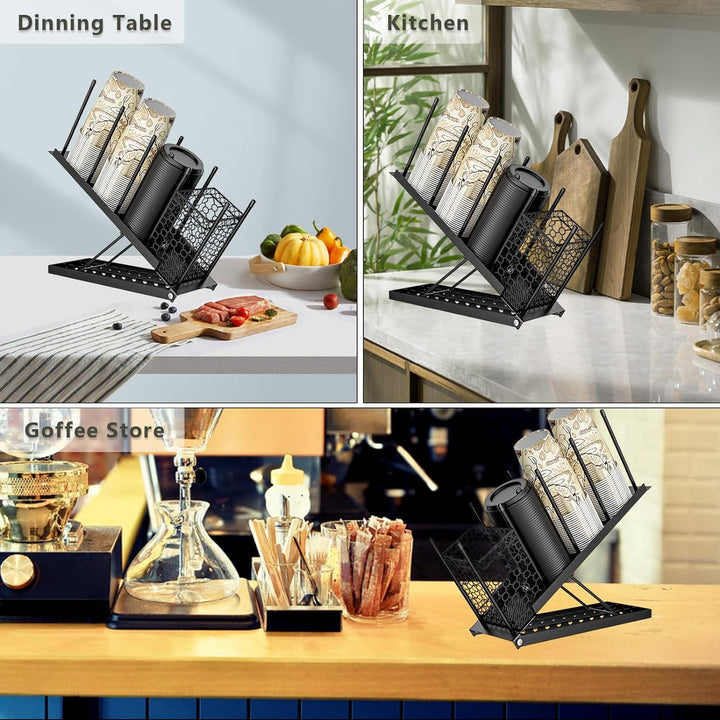 Toothbace Becher- und Deckelhalter, Einweg-Kaffeetassen-Organizer, 4 Fächer, Einwegbecher-Spender fü