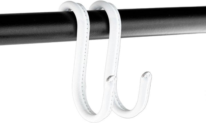 Brute Strength - S-Haken mit Vollnarbenleder umwickelt - 4 Stück - Weiss mit weissen Nähten - 10 cm