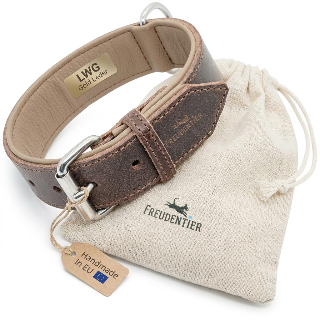 FREUDENTIER Hundehalsband aus Leder, Made in Holland, gefüttert &amp; super komfortabel, hochwertiges br