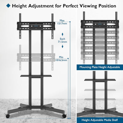BONTEC TV Ständer mit Rollen TV Wagen Fernsehständer Höhenverstellbar für 32-85 Zoll LCD LED OLED Pl