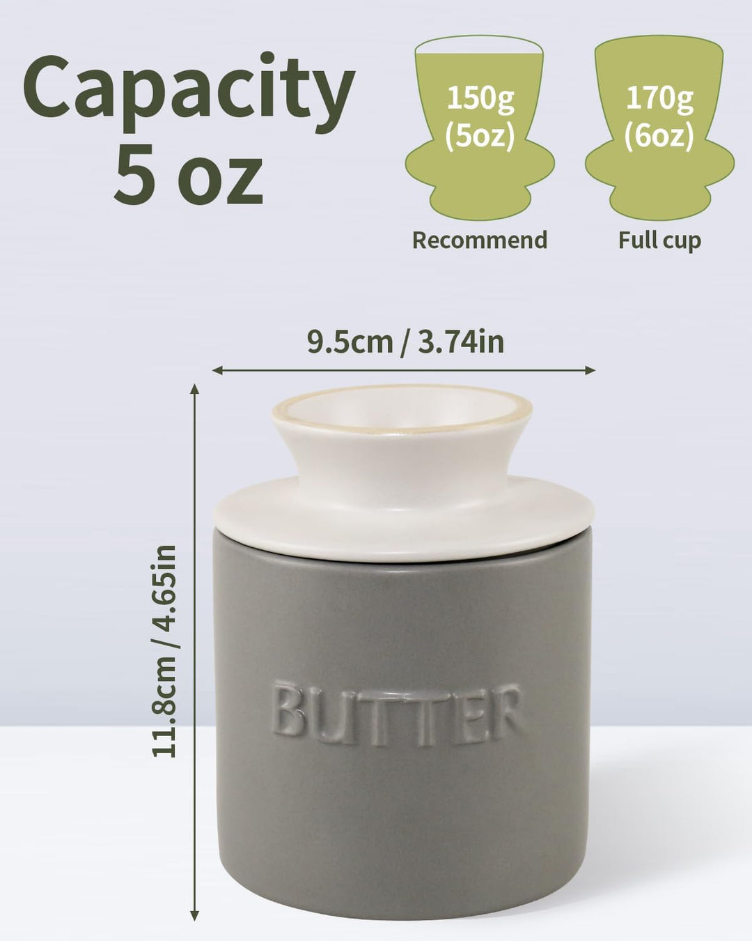 QIAMO Keramik Butterdose, Französische Butterdose mit Deckel, Butterglocke aus Porzellan, Butter Cro