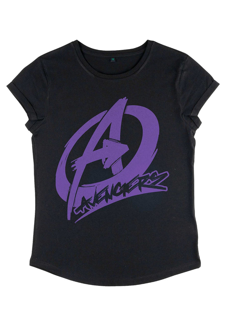 Marvel Damen Avengers Classic Avenger Graffiti Women's Rolled Sleeve T-shirt S Schwarz, S Schwarz