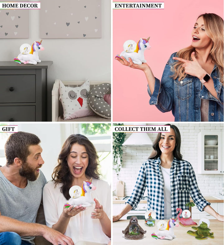 COTA Globa Einhorn Schneekugel Dekor - Rosa Funkeln Regenbogen Figur, Coole Ornament Miniatur für Wo