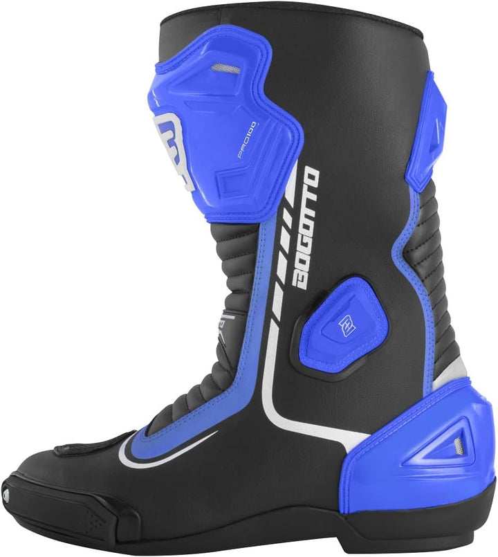 Bogotto Race-X Motorrad Stiefel, schwarz/blau/weiss, 44 44 EU Schwarz Blau Weiss, 44 EU Schwarz Blau