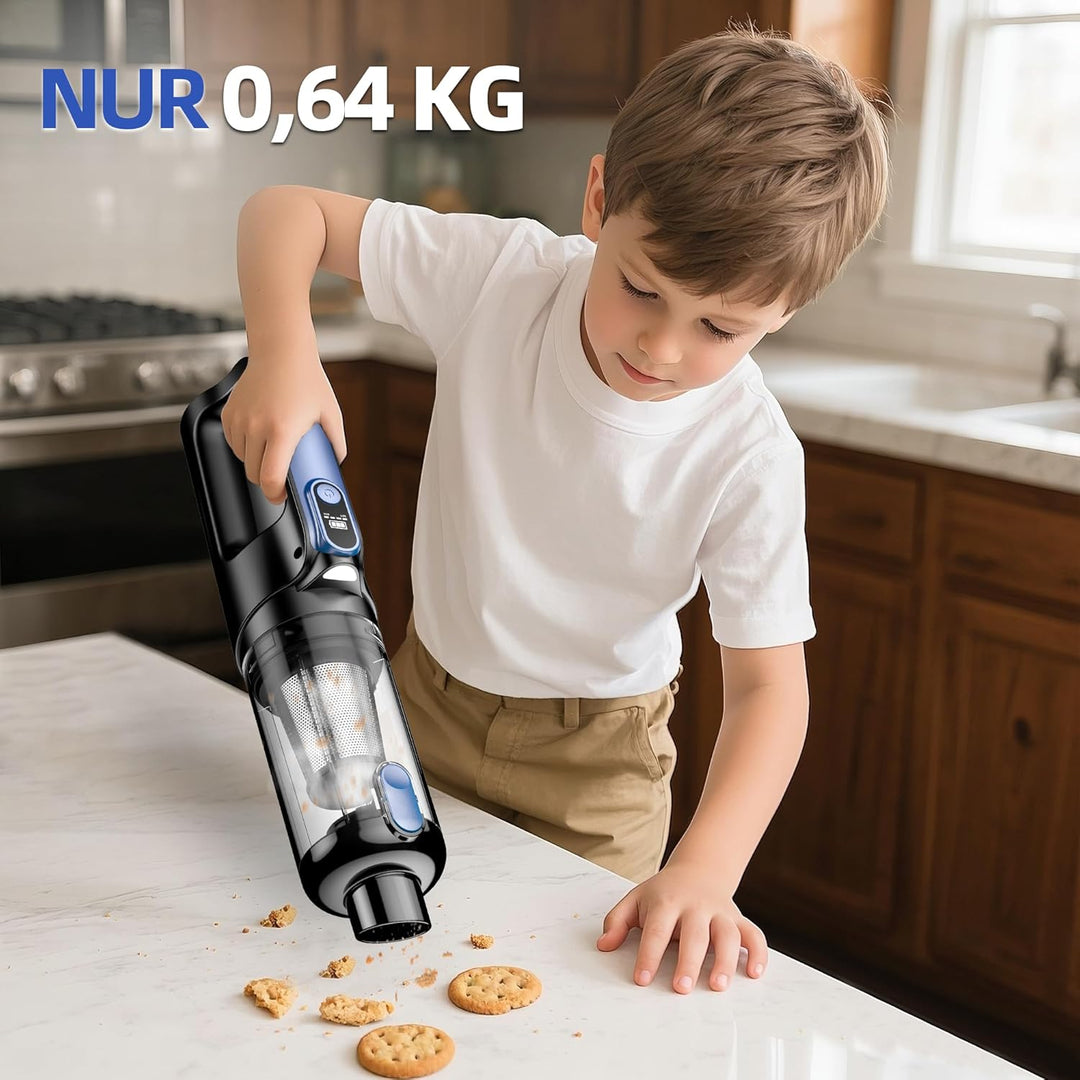 Handstaubsauger, 2-in-1 Akku Staubsauger und Luftgebläse, kabellos 18000Pa mit LED Licht, 130W Motor