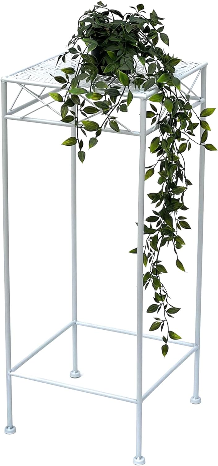 DanDiBo Blumenhocker Weiss Metall Eckig 70-50 cm Blumenständer 96314 Beistelltisch Blumensäule Moder