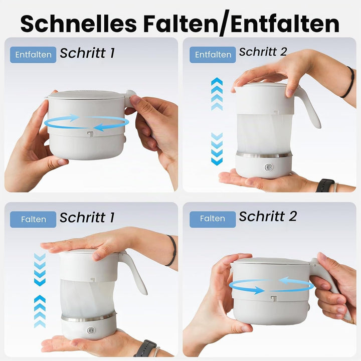 Mini Wasserkocher - 500ML Faltbarer Wasserkocher Lebensmittelechtes BPA-frei 680 W Schnellheizung Re