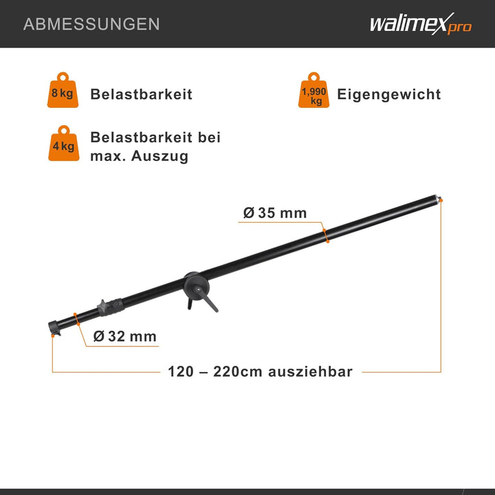 Walimex Galgen mit Beschwerungstasche (120-220 cm), Schwarz Single, Single