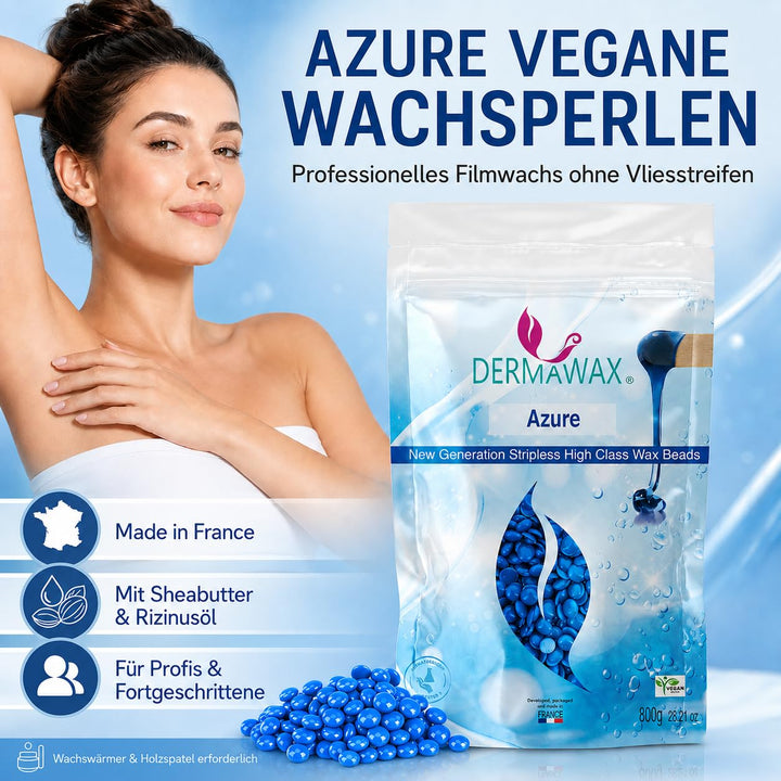 Dermawax 800 Gramm Azure Vegan Waxing Perlen zur Haarentfernung Intimbereich Bikinizone Achseln Rück