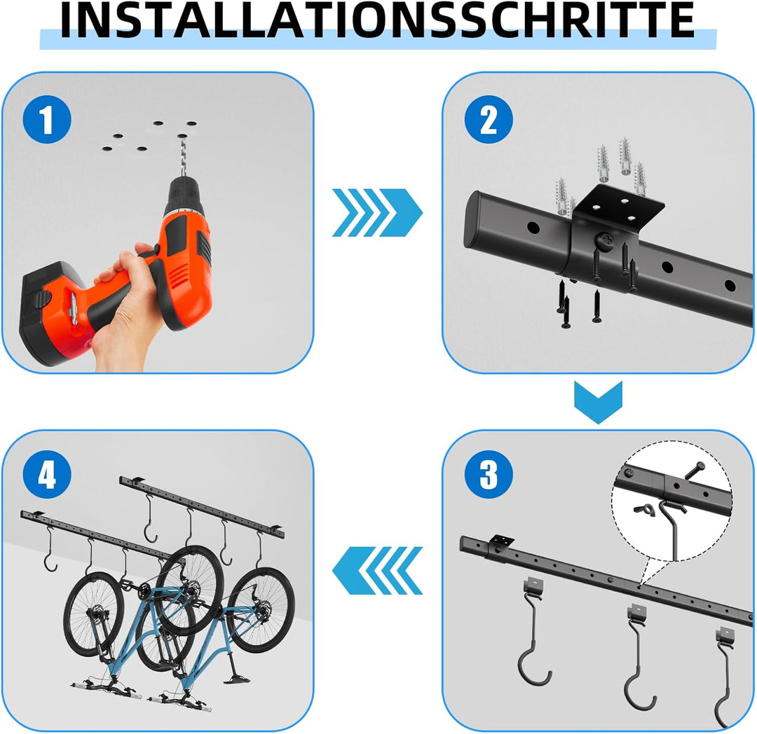 Urban Deco Fahrrad Deckenhalterung für Garage, Fahrrad Wandhalterung mit 8 verstellbaren Aufhängung