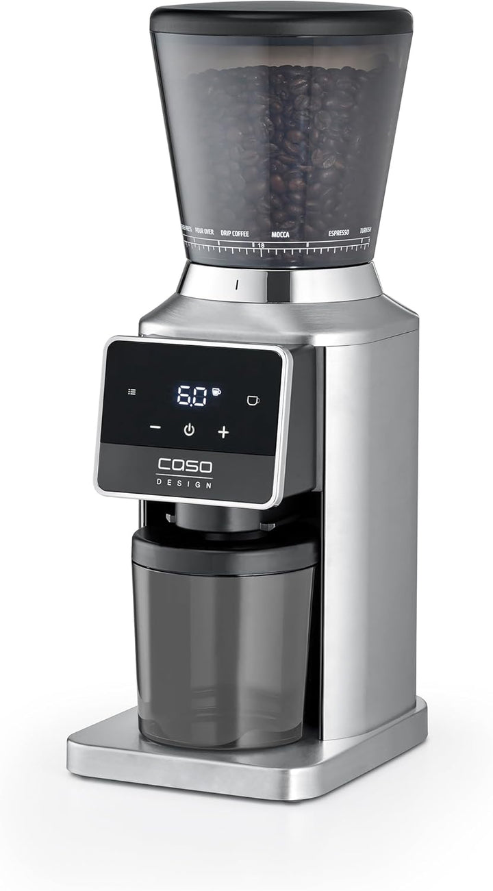 CASO BaristaChef Inox Pro - elektrische Kaffeemühle, mit Siebträgerhalterung