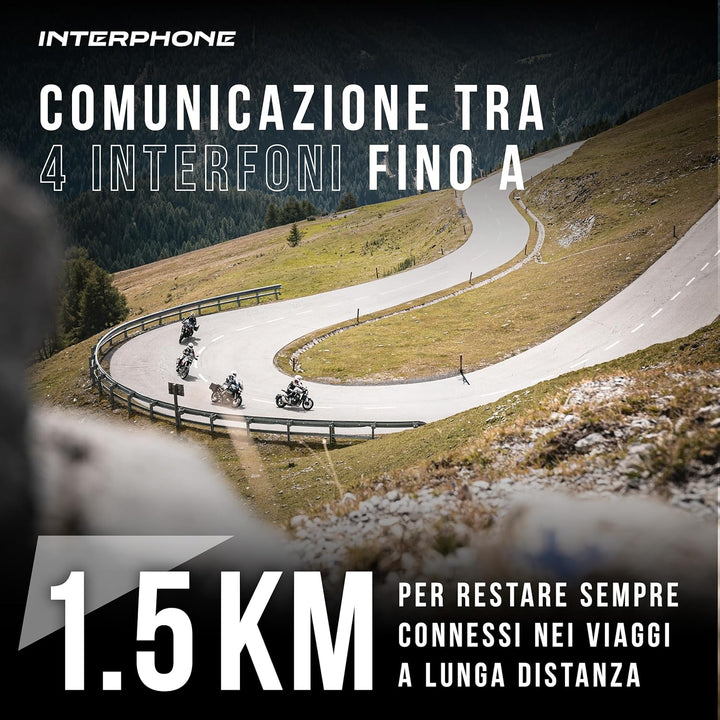 INTERPHONE Tour - Einzelpack - Bluetooth-Kommunikationssystem für Motorräder - Bis zu 4 Reiters, 1,5