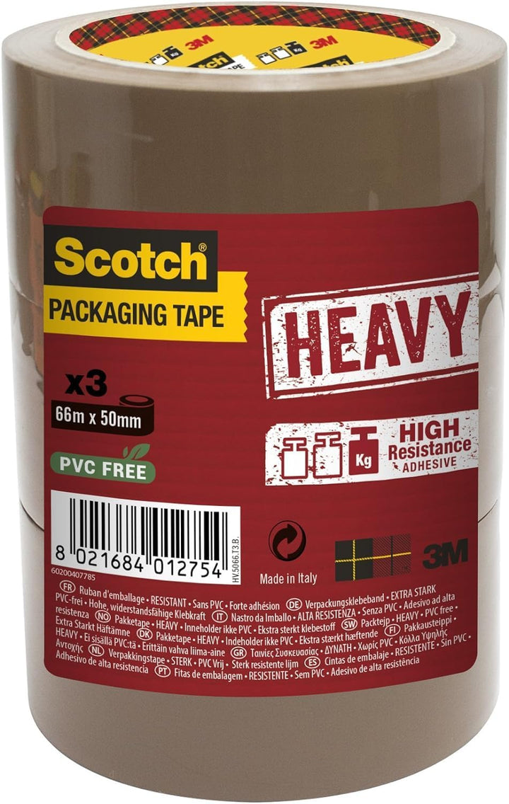 Scotch HV5066DB Handabroller HEAVY, 50 mm x 66 m, inklusiv 2 Rollen Klebeband, braun + HV5066TB Verp