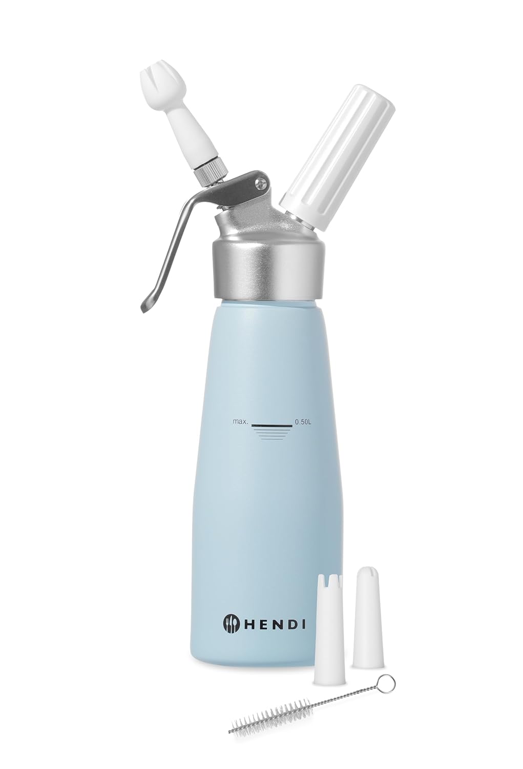 HENDI Sahnespender, Inklusive Set aus 3 Polypropylen Spritztüllen und Reinigungsbürste, Sahne-Mousse