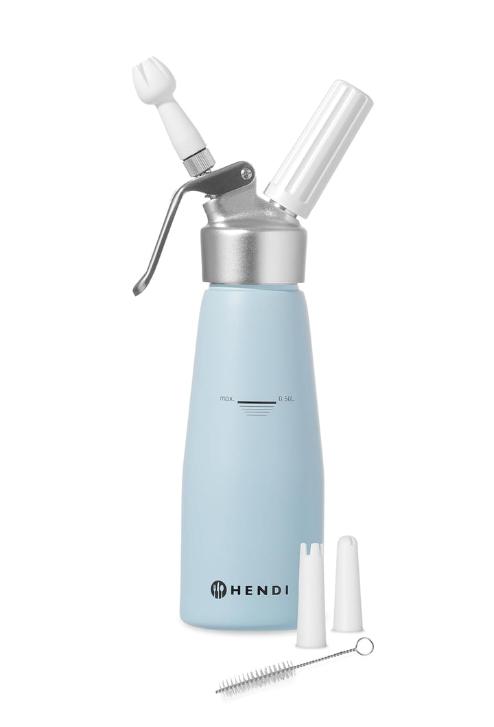 HENDI Sahnespender, Inklusive Set aus 3 Polypropylen Spritztüllen und Reinigungsbürste, Sahne-Mousse