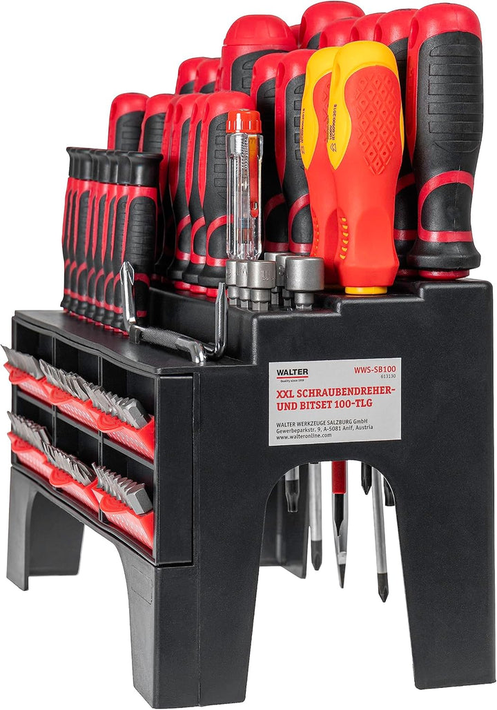 WALTER XXL Schraubendreher und Bit Set 100-tlg. effizient und handlich, Kreuzschlitz, Schlitz, Torx