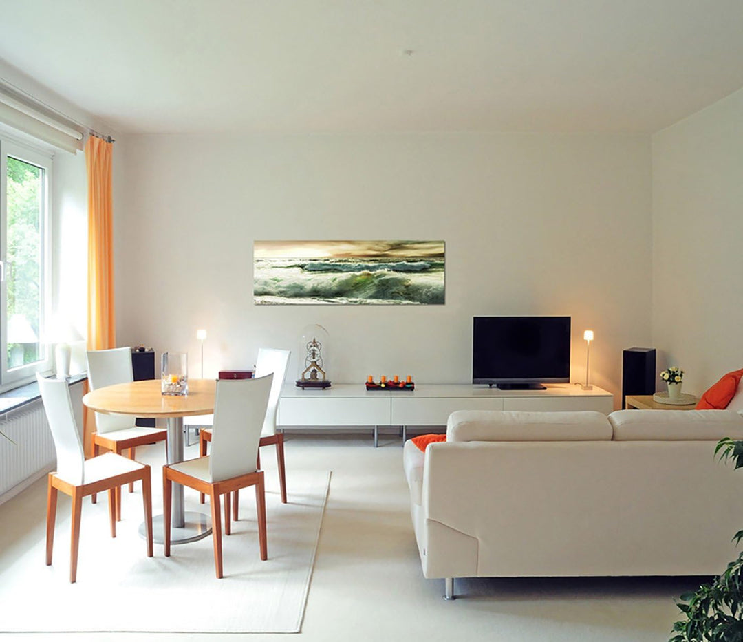 Paul Sinus Art Panoramabild auf Leinwand und Keilrahmen 150x50cm Meer Strand Wellen Wolkenhimmel Stu
