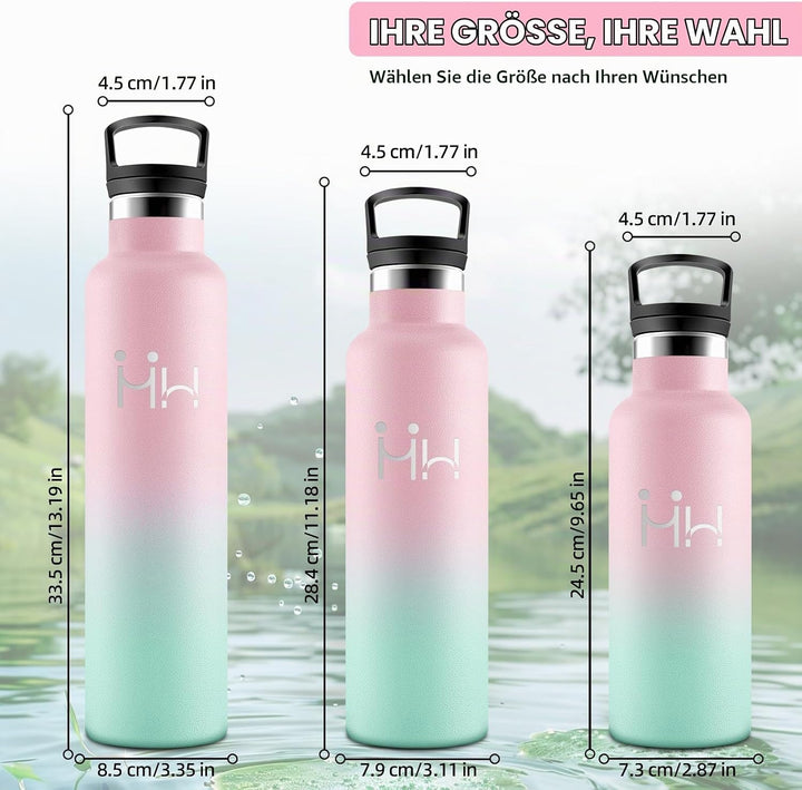 HoneyHolly Trinkflasche 1L, BPA-Frei, Trinkflasche Edelstahl, Thermosflasche, Auslaufsichere Isolier