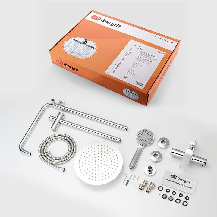 Ibergrif Praga - Duschsystem mit Regendusche, Brauseschlauch, Handbrause, Brausehalter, Duschstange,