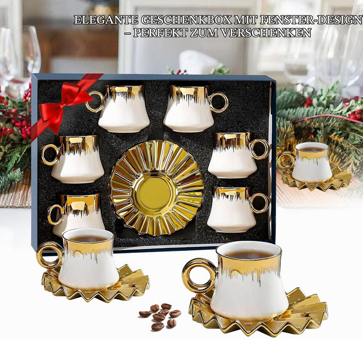 6PCS Teeservice für Porzellan Europäisches, 100 ML Keramik Kaffeeservice mit Kaffeetassen und Untert