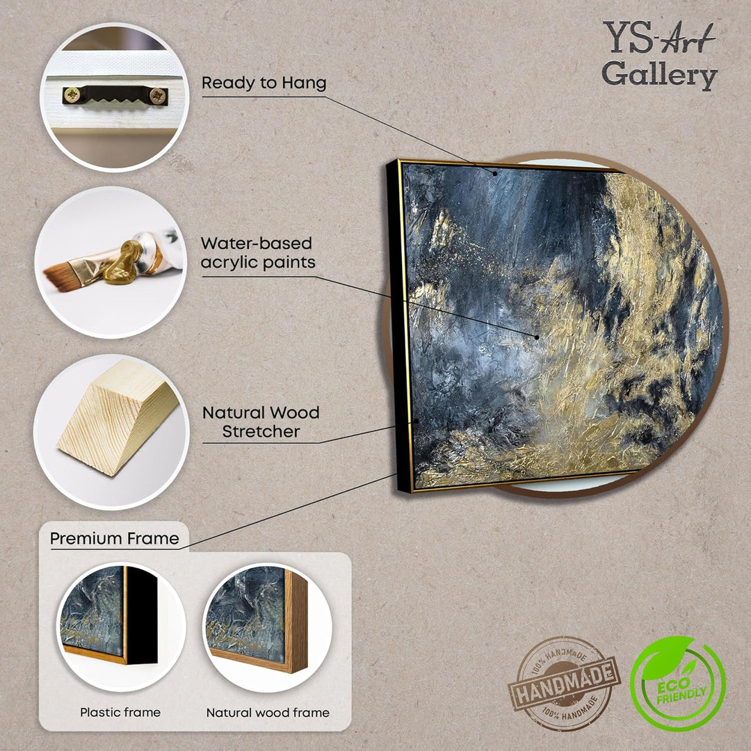 YS-Art XXL Abstrakt Acryl Gemälde auf Leinwand mit Rahmen Spiegelungen II handgemalte Wandbilder Woh