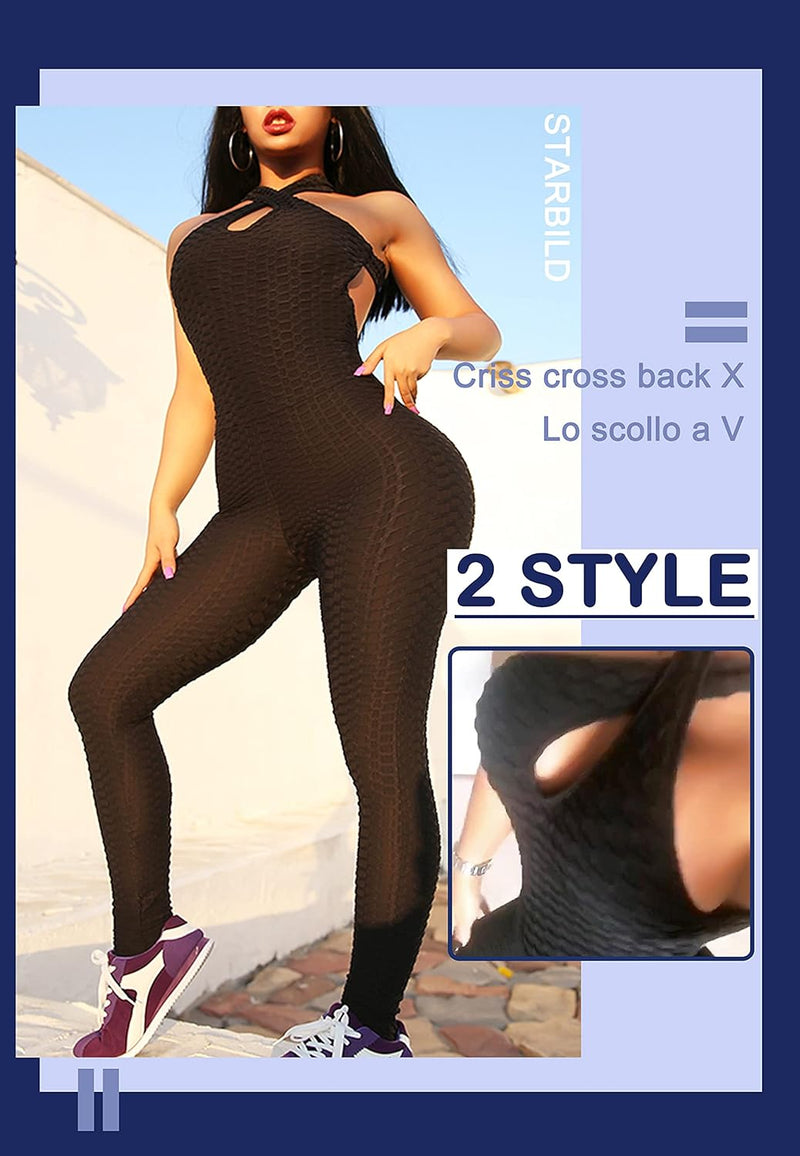 STARBILD Damen Yoga Jumpsuit Ärmellos Rückenfrei Eng Anliegender, Fitness Overall für Gym Workout, K