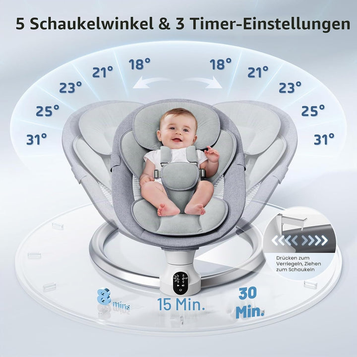 Elektrische Babywippe für Kleinkinder,Elektrische Babyschaukel mit 5 Punkt Sicherheitsgurt 5 Schauke