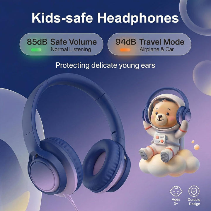 Kinder Kopfhörer Over-Ear: Faltbar & Verstellbar mit Mikrofon – 3,5mm Klinke + USB-C Adapter – Weich
