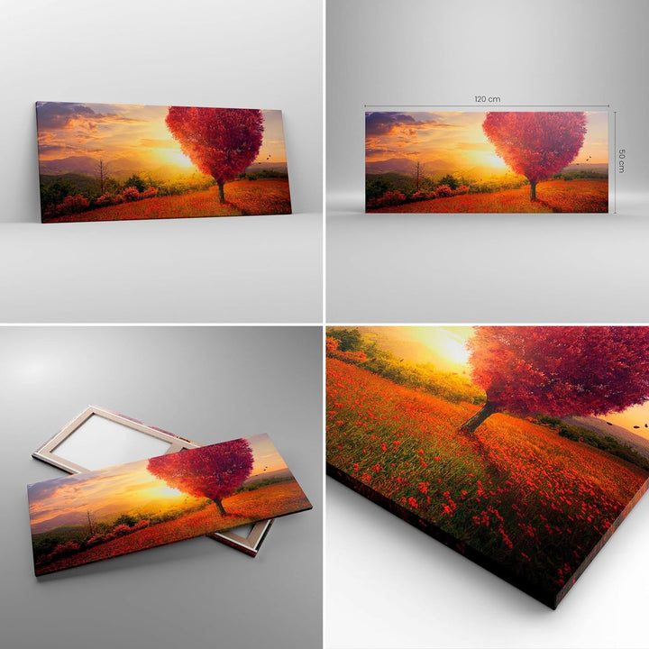 Wandbilder Dekoration Wohnzimmer Baum Wiese Blume Panorama Bilder auf Leinwand 120x50cm Leinwandbild