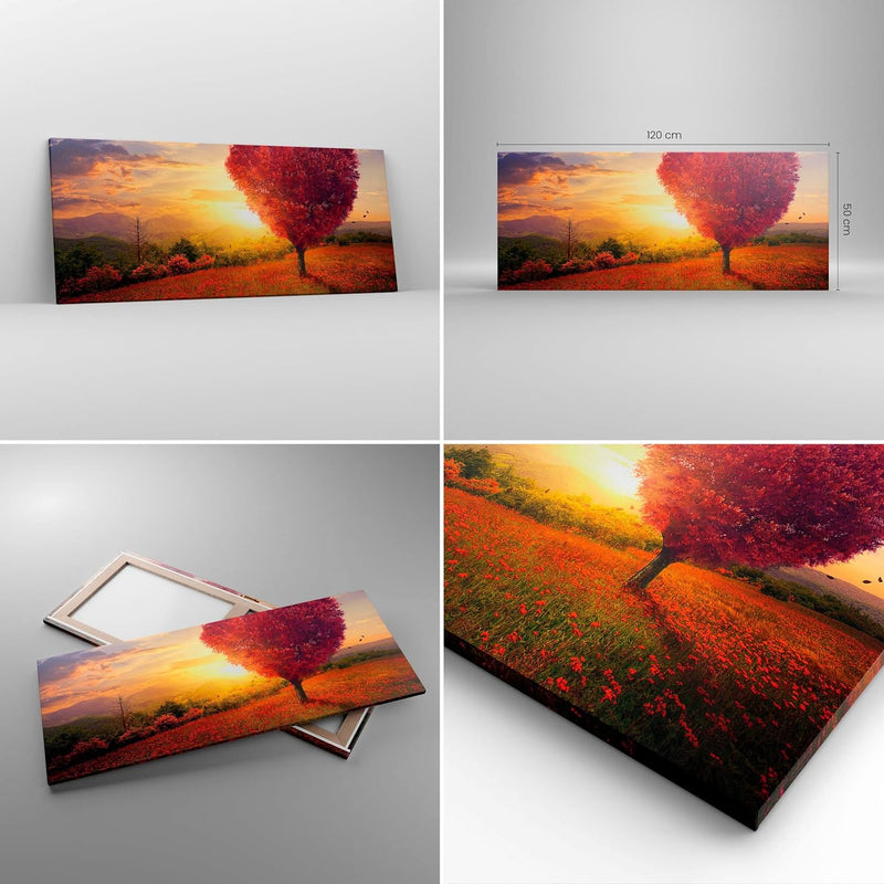 Wandbilder Dekoration Wohnzimmer Baum Wiese Blume Panorama Bilder auf Leinwand 120x50cm Leinwandbild