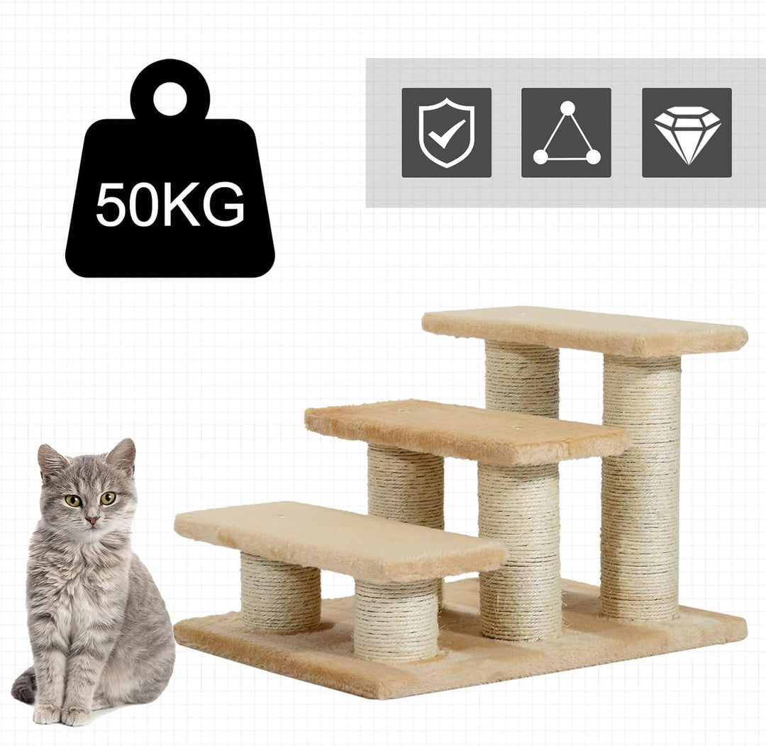 PawHut Tiertreppe Katzentreppe Hundetreppe 3 Stufen Treppe für Katze und Hunde Plüsch Creme 45 x 35