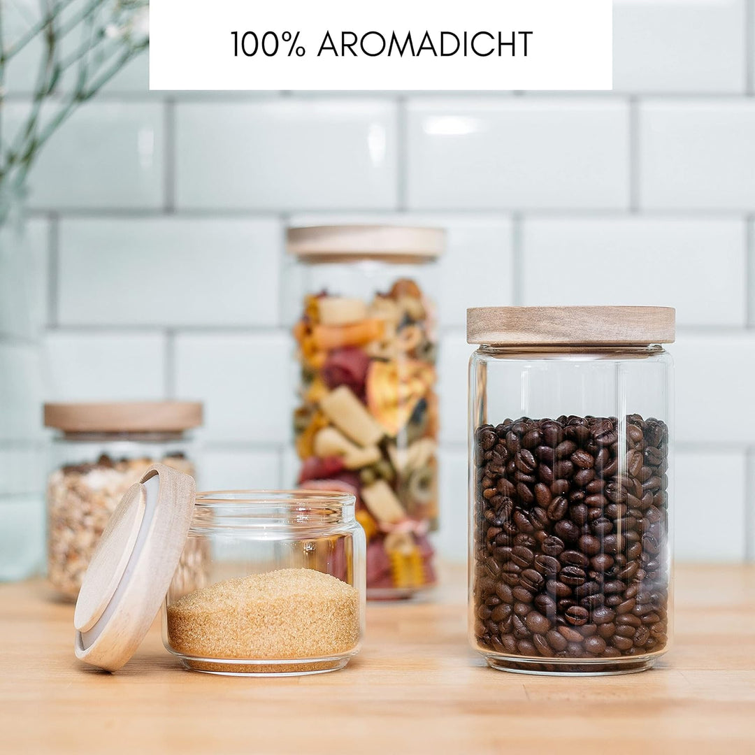 Econovo® Vorratsgläser mit Deckel Set 1000ml/700ml/500ml/300ml (4-teilig) aus Borosilikatglas mit Ho
