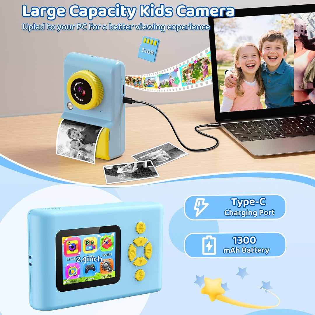 Ushining Sofortbildkamera Kinder, 1080P HD Kinderkamera Sofortbildkamera mit 32GB Karte & DruckerPap