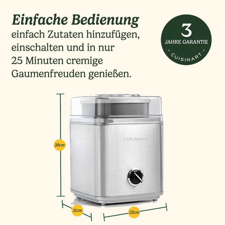 Cuisinart Eismaschine Ice Cream Deluxe, 2 L Fassungsvermögen, Edelstahl, ICE30BCE 1x 2L Uno Cream Si
