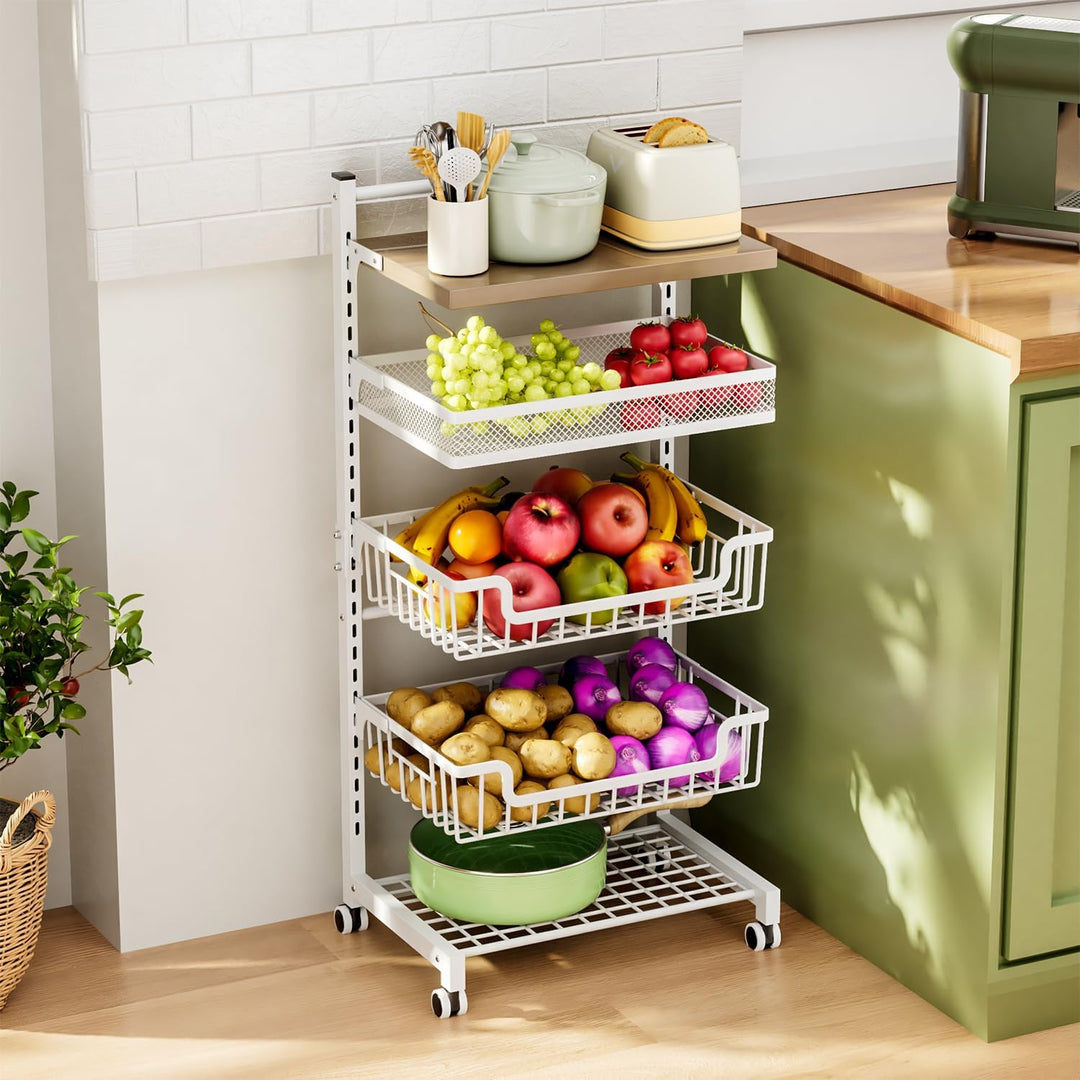 HapiRm Gemüsewagen Obstregal Küche Gemüseregal - 5 Etagen Verstellbar Obstkorb Küchenwagen, Grosse K