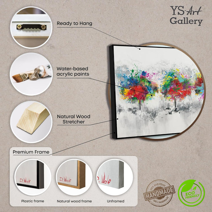 YS-Art Abstrakt Design Acryl Gemälde auf Leinwand bunter Wald handgemalt Wandbilder Wohnzimmer moder