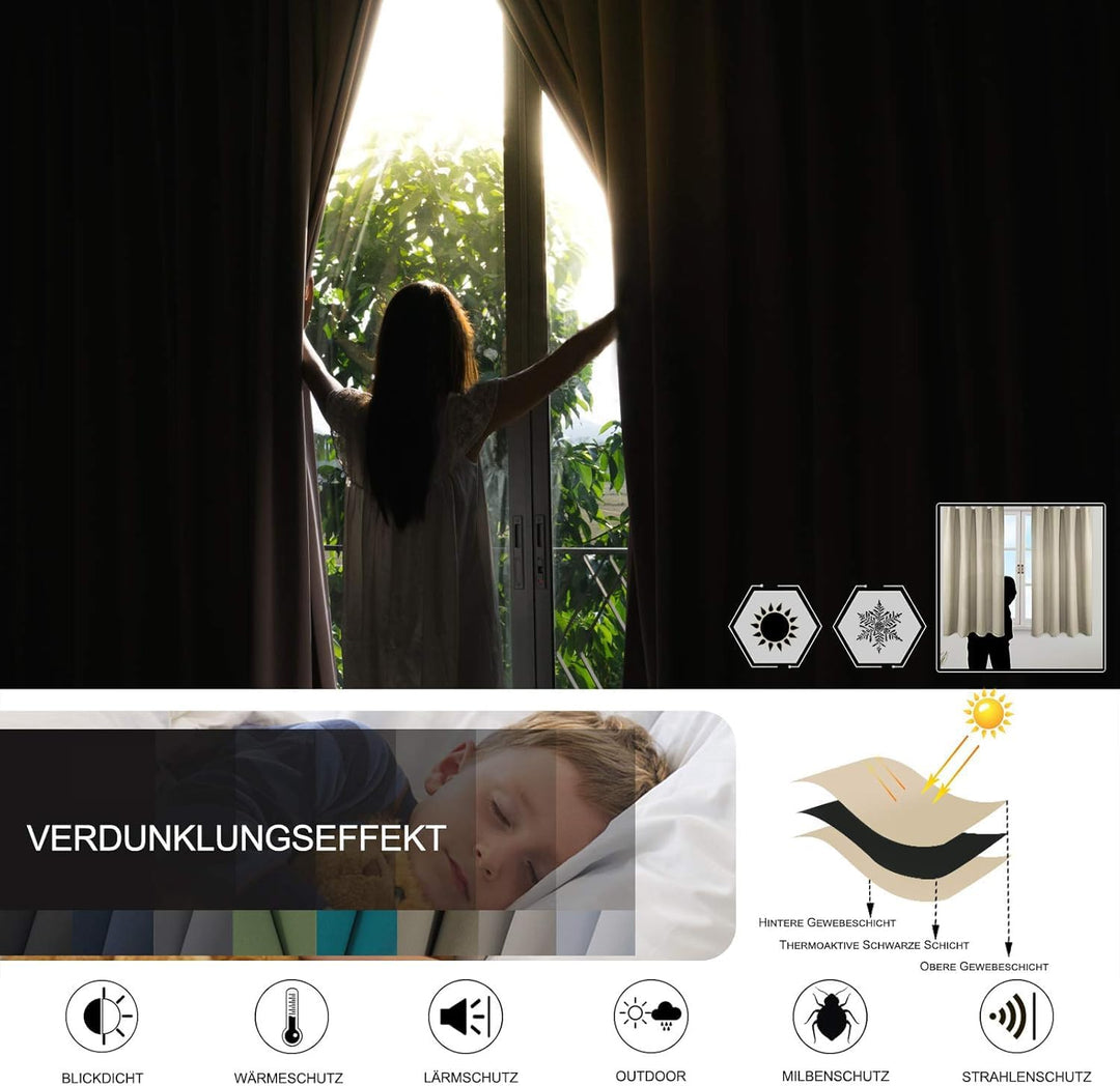WOLTU 2er Set Gardinen Vorhang Blickdicht Kräuselband für Schiene, 250 g/m² Schwere Verdunklungsvorh