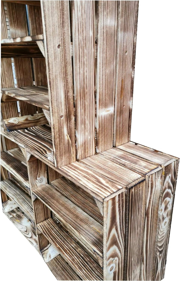 Teramico Holzkiste 50 x 40 x 30cm - Vintage-Look geflammt - Weinkiste Obstkiste Set Dekoration (2er
