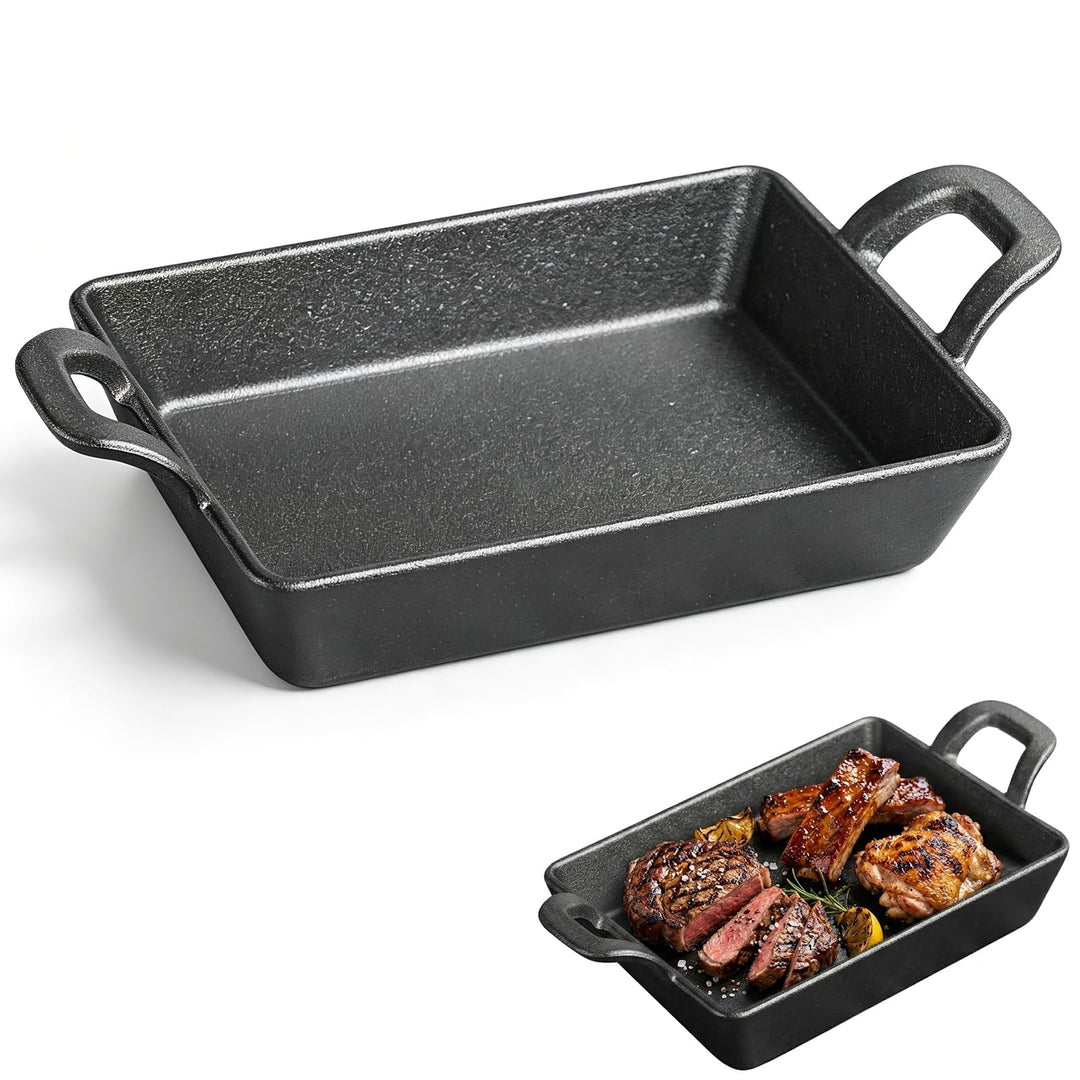 RANJIMA Grillpfanne Gusseisen, 24x17 cm Grillplatte mit Zwei Griffen, Cast Iron Pan Gusspfanne Steak