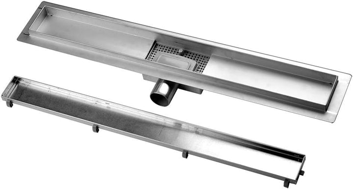 Duschrinne, 50cm,2 in 1,Siphon mit Geruchsstop und Haarsieb | Randablauf Befliesbar Edelstahl Ablauf