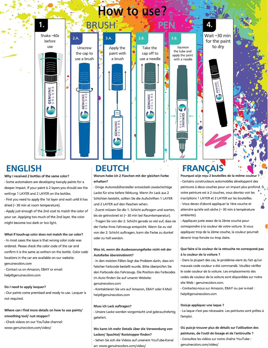 Genuine Colors Lackstift Kompatibel/Ersatz für 12 ml (1 erPack), Ultimatives Reparaturkit
