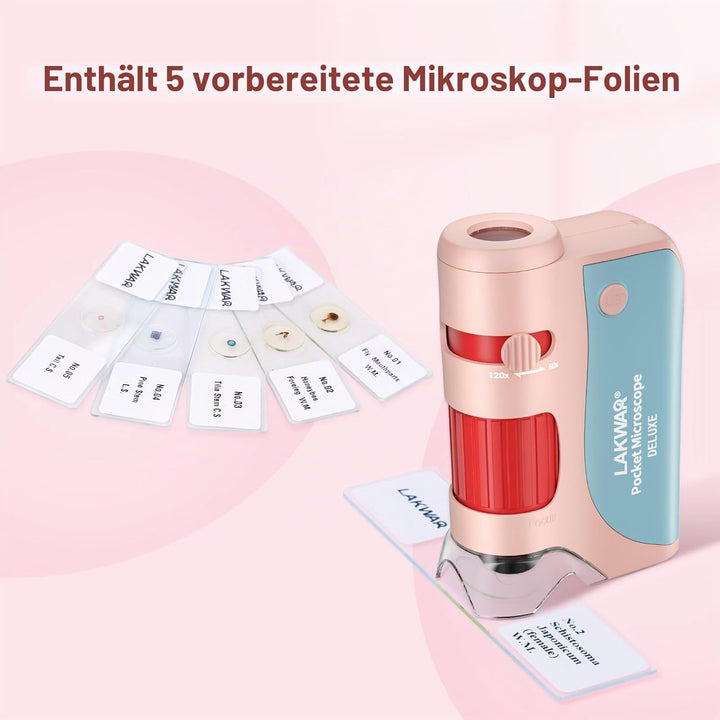 60x-120x Mini Taschen Mikroskop für Kinder Erwachsene, Tragbares Handmikroskop mit Objektträgern, Mi